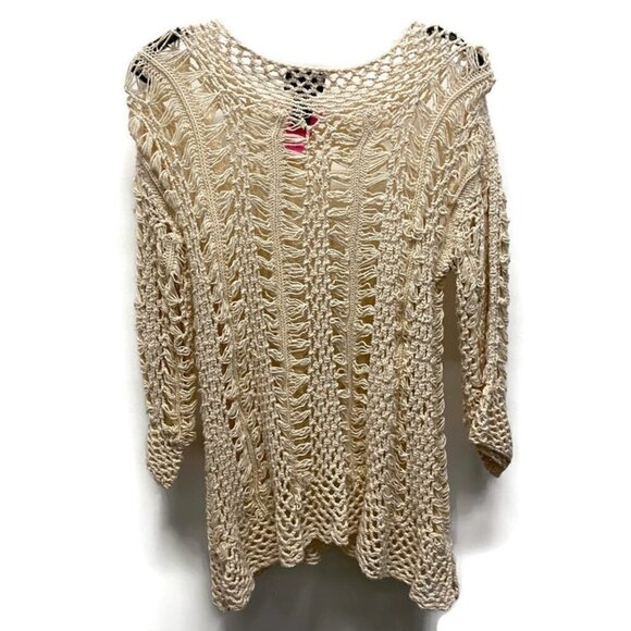 Pure Cream Crochet Open Knit 3/4 Sleeve Tunic - Picture 2 of 2